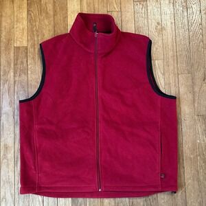 Woolrich Mens XL‎ Full Zip Fleece Vest Ruby Red Sleeveless Outdoor Casual